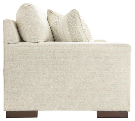 Angled side view of Maggie Birch Chenille Sofa
