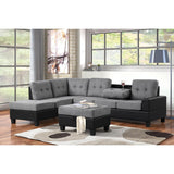 Side angle of Gray Black Fabric Tufted Ottoman Sectional Sofa