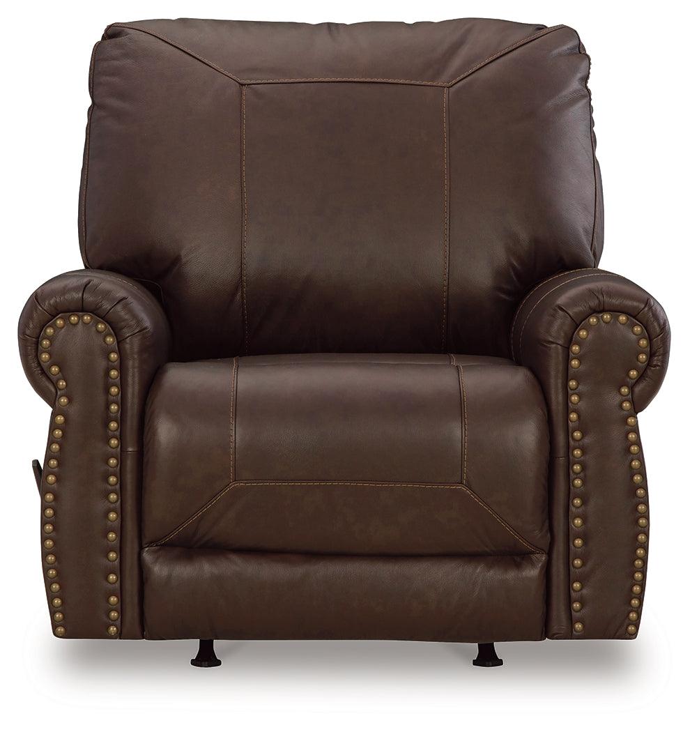 Colleton Dark Brown Leather Recliner head-on view
