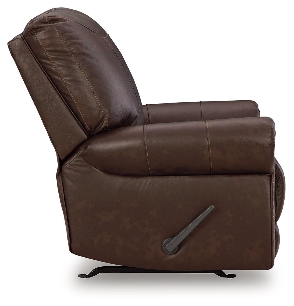 Colleton Dark Brown Leather Recliner side angle view