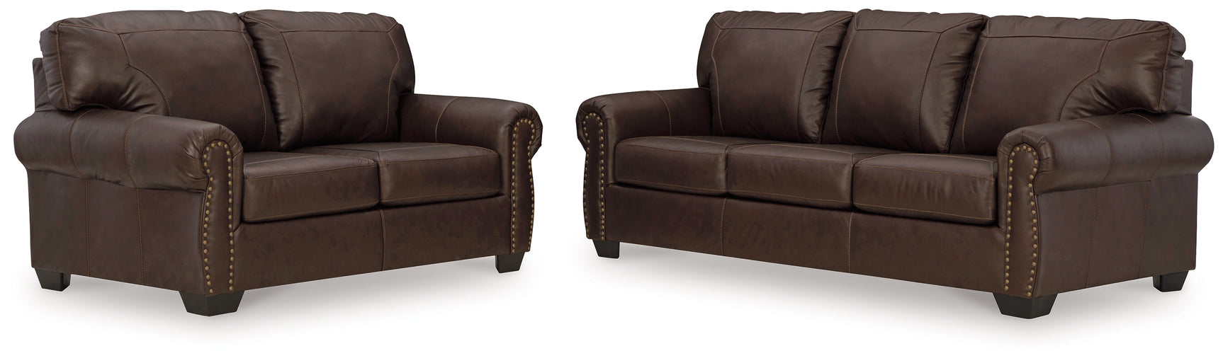 Close-up detail of Colleton dark brown sofa and loveseat upholstery