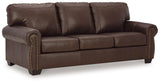 Close-up detail of nailhead accents on Colleton Dark Brown Leather Sofa