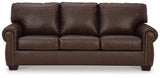 Colleton Dark Brown Leather Sofa side view showing armrest and nailhead trim