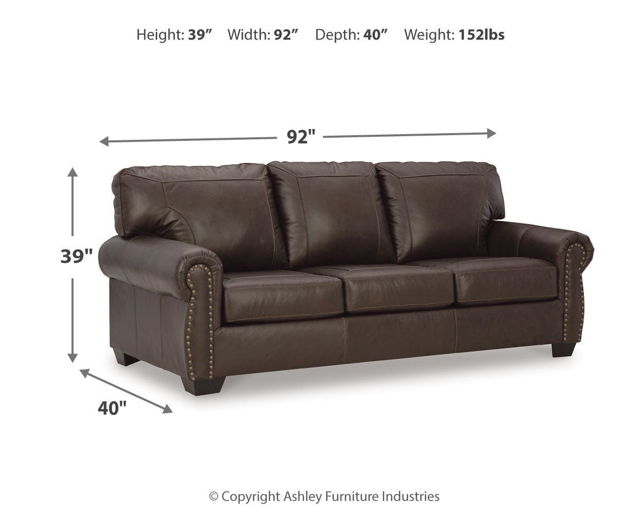Colleton dimenions diagram for recliner