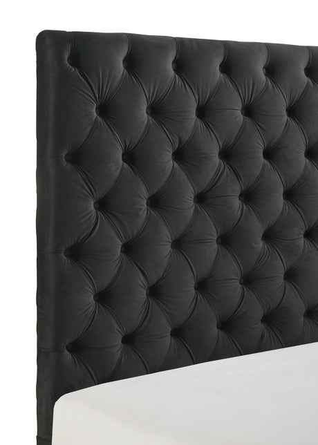 Fabric texture on black upholstered bed