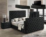 Full bed assembled showing modern black upholstery