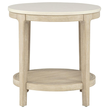 Lucaire Round Cultured Marble Top End Table Honed Cream and Sandstone — product image 3