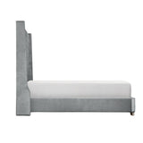 Jacklyn Gray gray tufted faux leather king panel bed - footboard detail