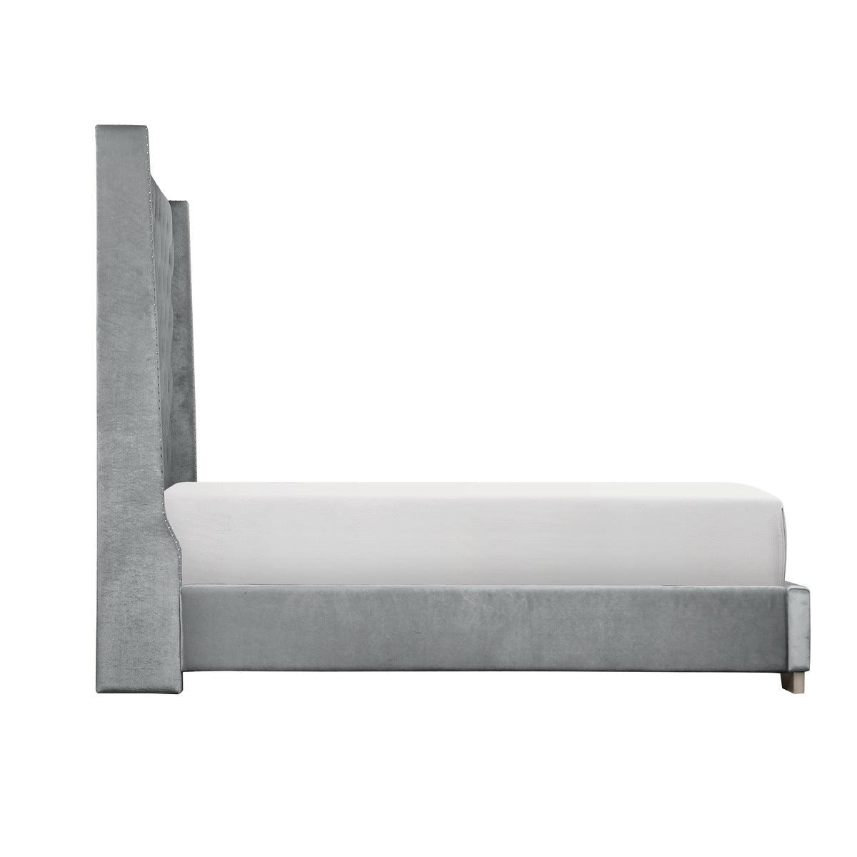 Jacklyn Gray gray tufted faux leather king panel bed - footboard detail
