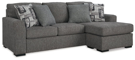 Sofa chaise angled view showing reversible cushions