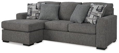 Back view of Gardiner pewter sofa chaise