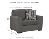 Gardiner pewter chair and ottoman angled view