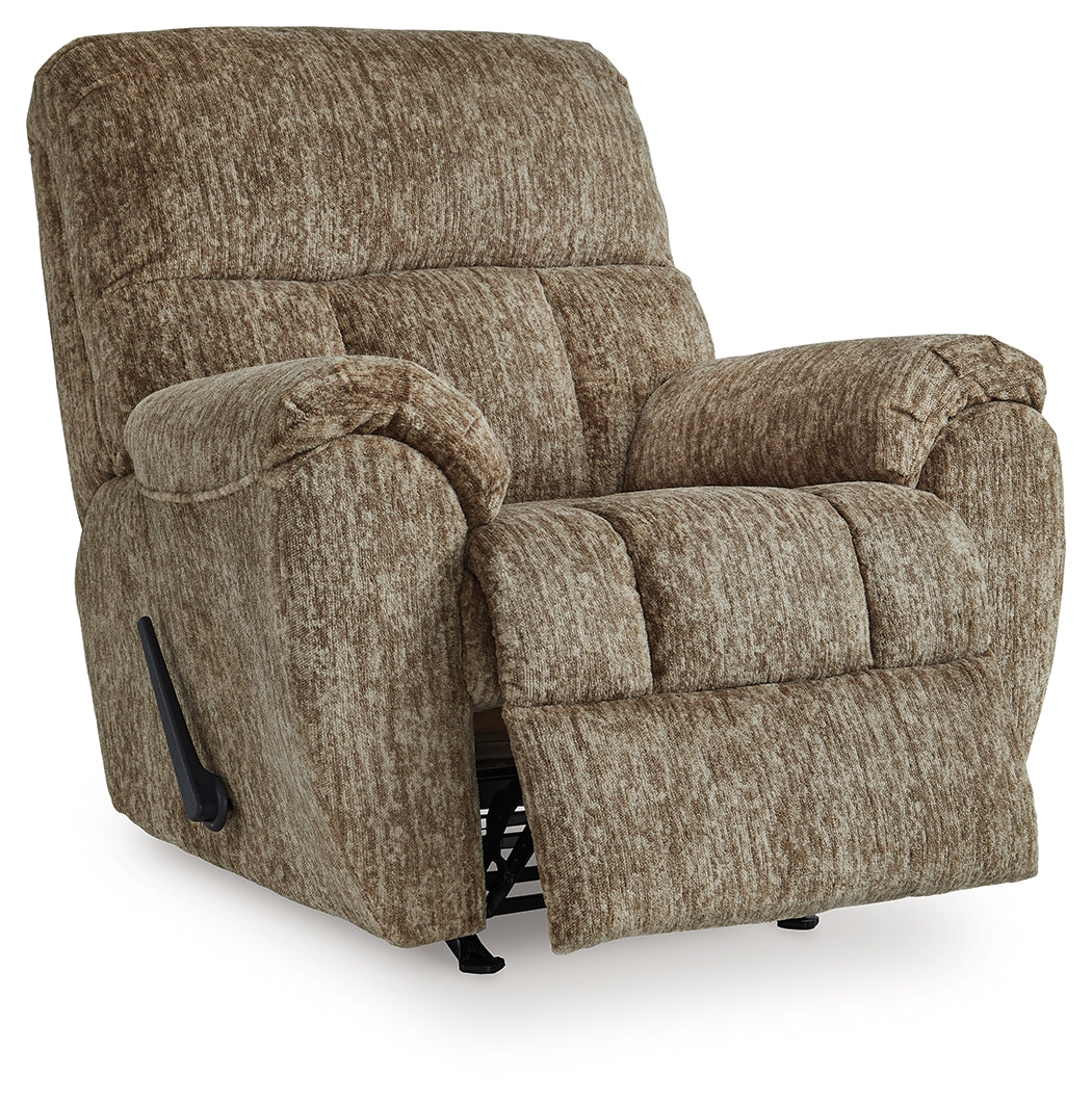 Stayfish taupe chenille velvet recliner chair in reclining position