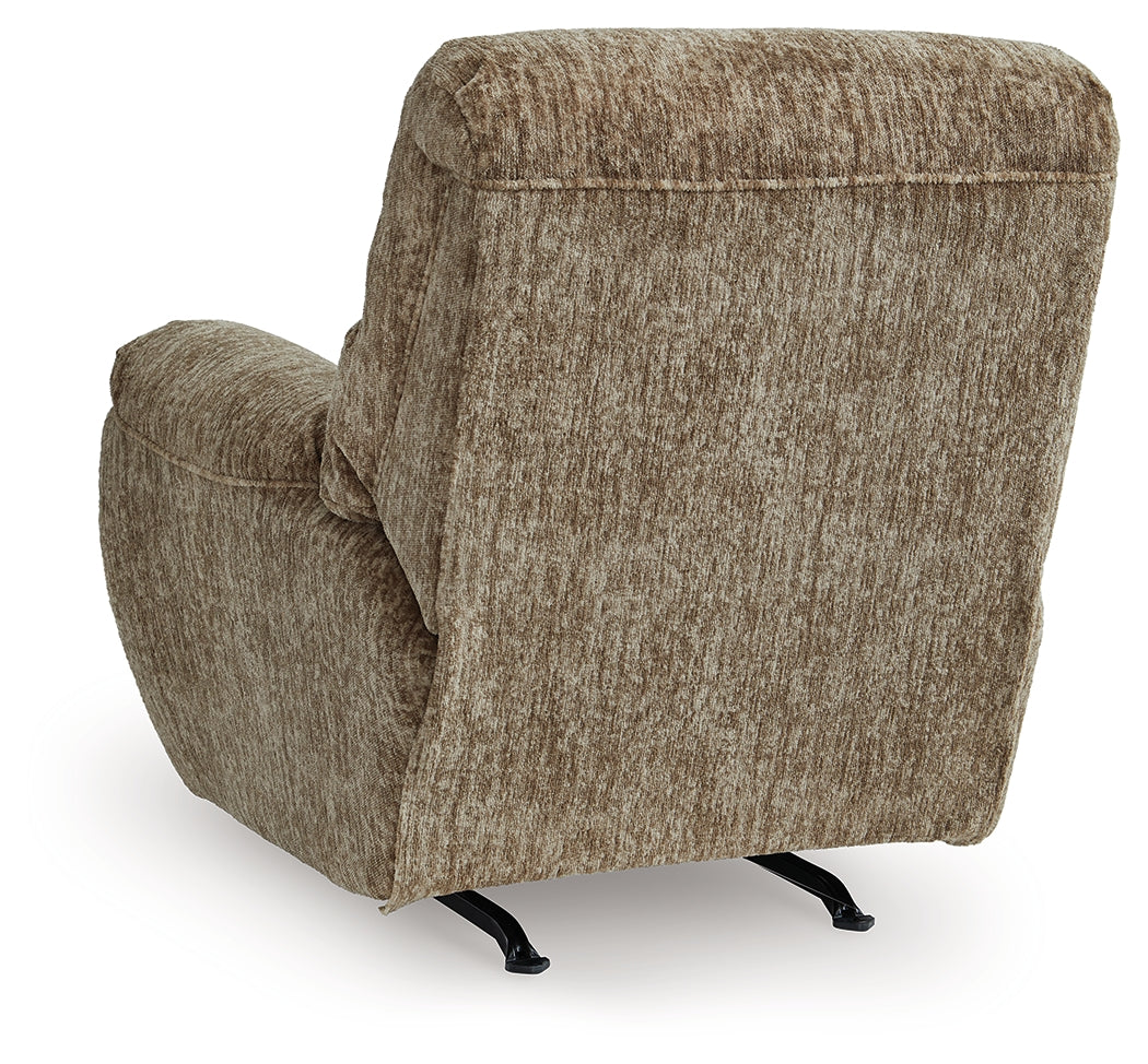 Side close-up of Stayfish taupe chenille velvet recliner chair upholstery