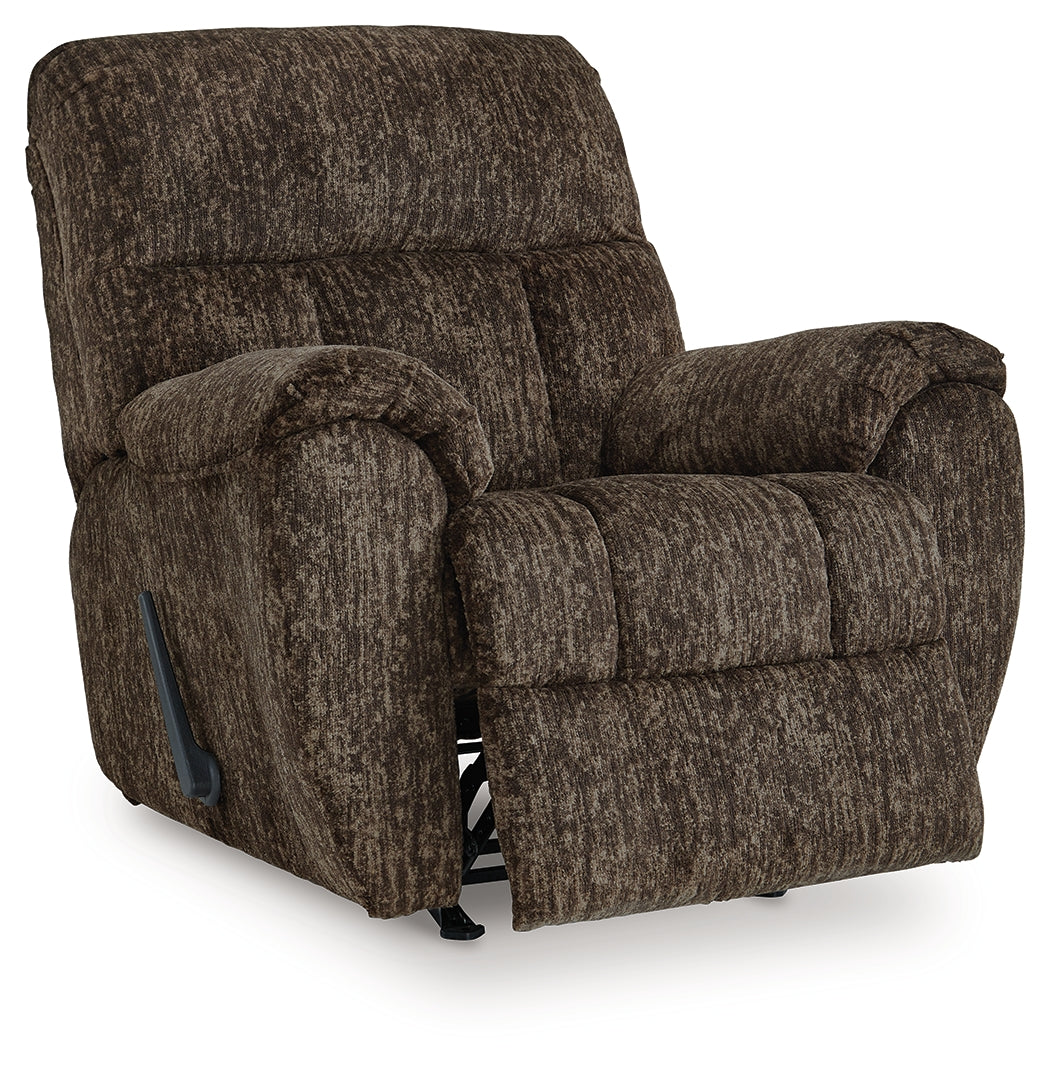 Side view of Stayfish chocolate chenille velvet recliner