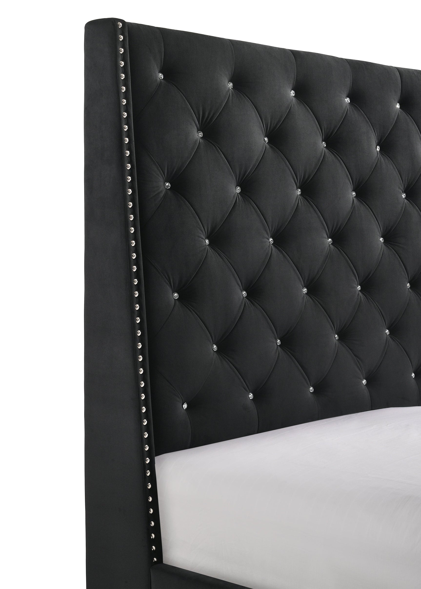 Footboard and rail of Chantilly Queen Bed in black velvet
