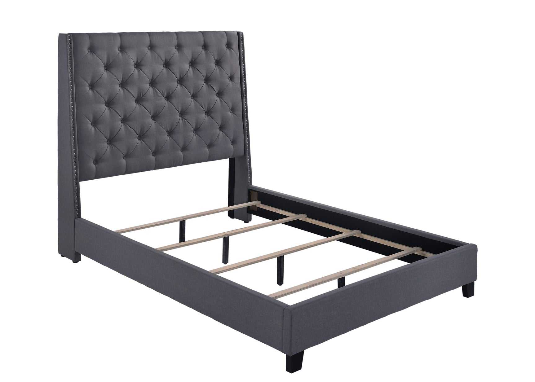 Close-up of tufted velvet headboard on Chantilly Queen Bed
