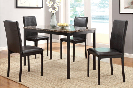 Main view of Tempe Brown dining set with faux marble table and brown faux leather chairs