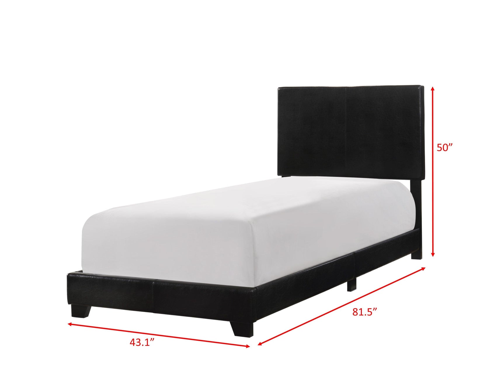 Erin Black PU Faux Leather Twin Upholstered Bed angled view