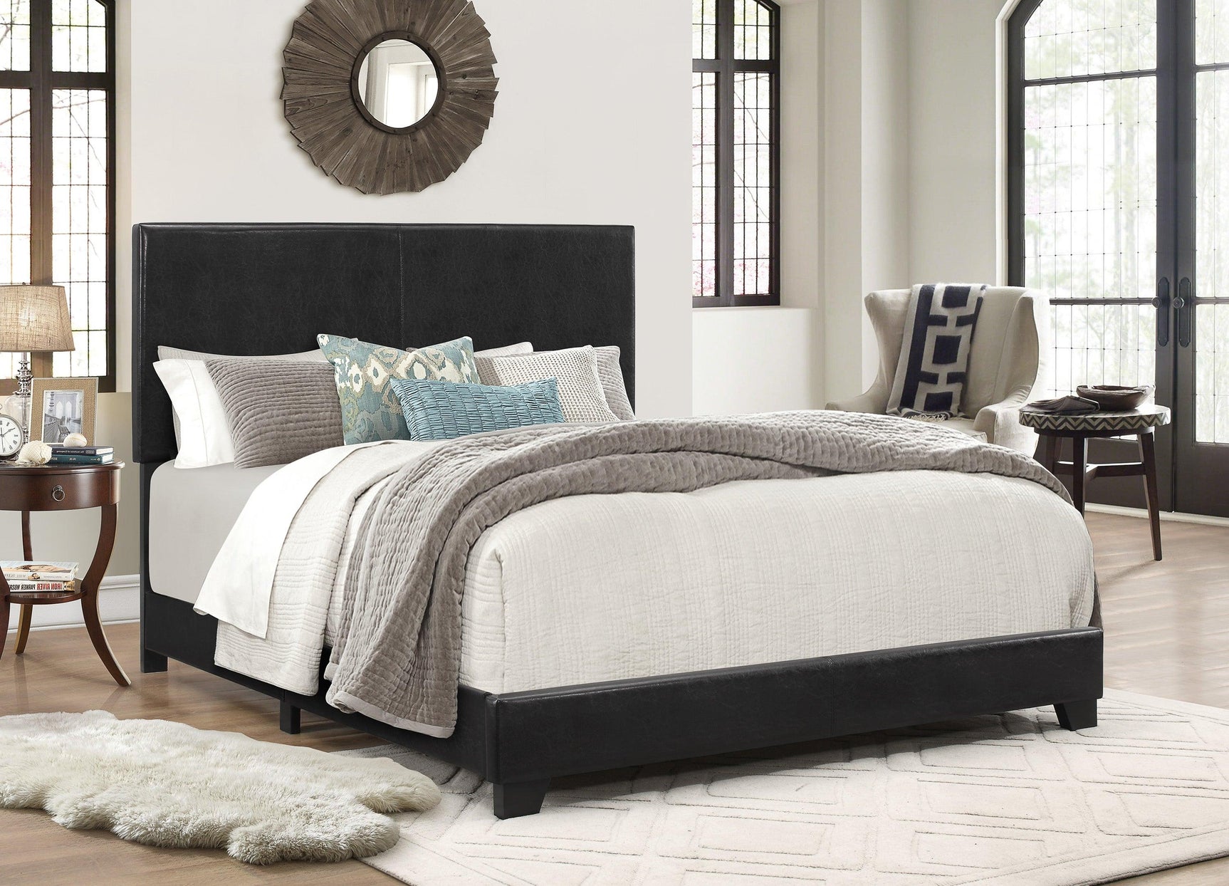 Erin Black PU Faux Leather Upholstered King Bed headboard close-up