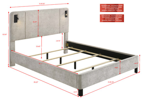 Freya Light Gray Upholstered Panel LED Queen Bed view 4