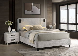 Freya Light Gray Upholstered Panel LED King Bed from Decor Furniture