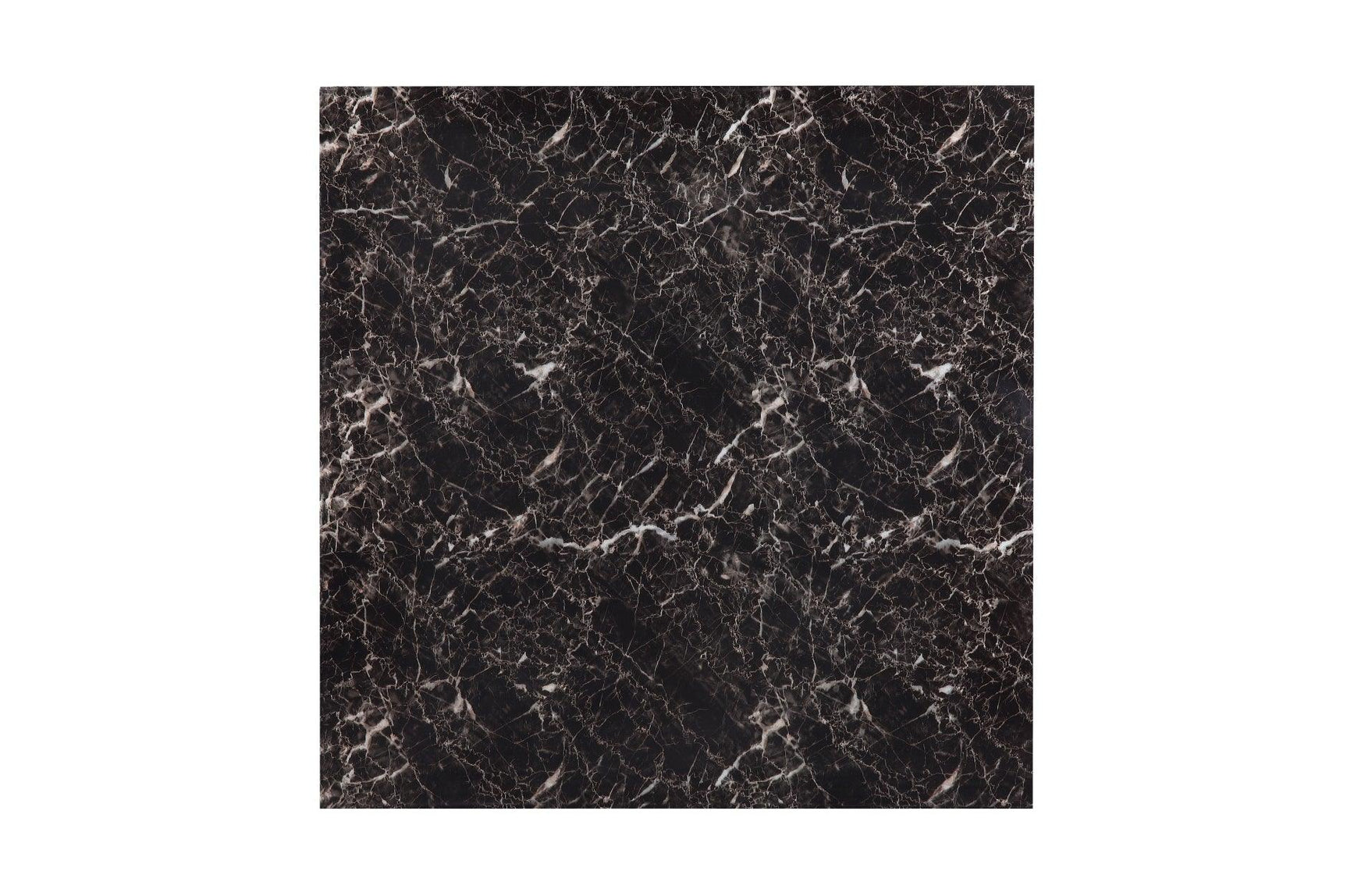 Close-up of Olney faux marble tabletop and black metal frame