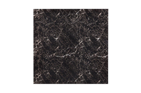 Close-up of Olney faux marble tabletop and black metal frame