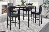 main view of Olney square dining room set with black metal base and faux marble top