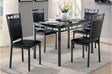 Front view of Olney black faux leather dining chair and faux marble rectangular table