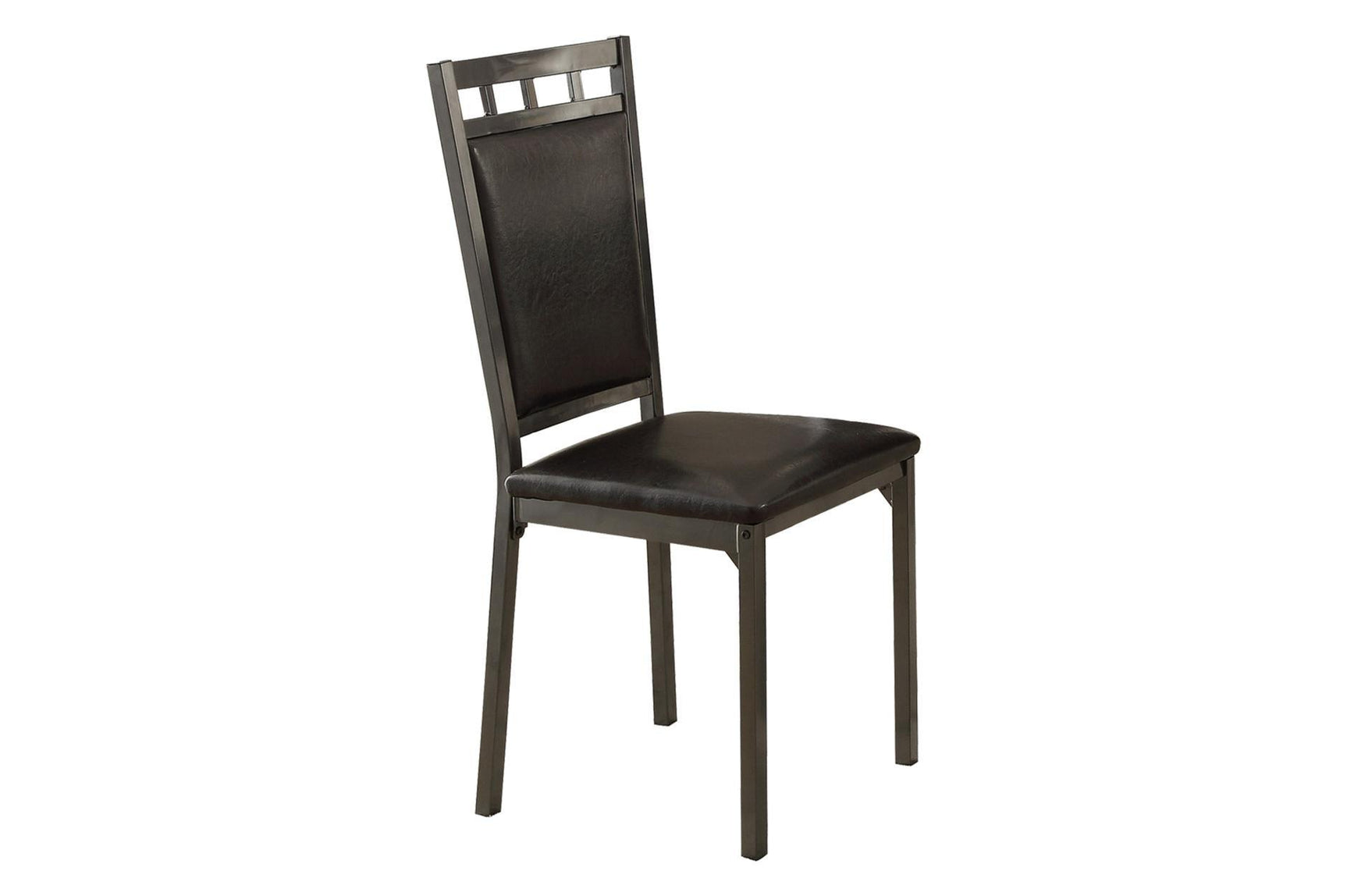 Side view of Olney black faux leather chair with metal legs