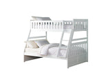 Close-up of white solid wood frame and storage drawers in Galen bunk bed