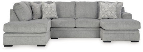 Detail view of Casselbury Cement 2-Piece Sectional Sofa upholstery and cushions