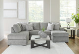 Room setting featuring Casselbury Cement Velvet sectional sofa with chaise