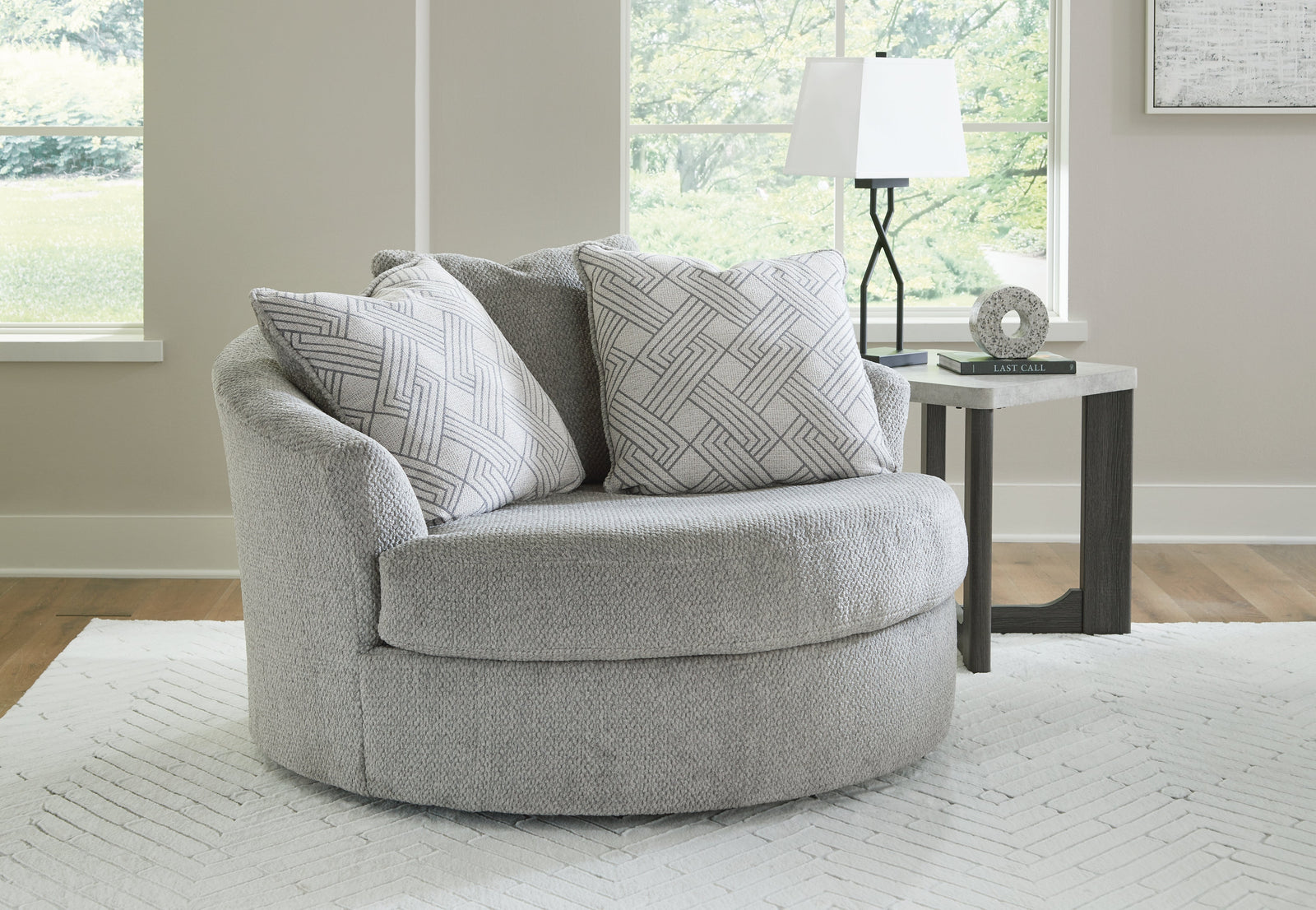 Casselbury Cement Velvet Oversized Swivel Accent Chair
