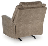 reclined angle of Lixtowel Fog Faux Leather Recliner