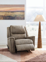 open reclined position of Lixtowel Fog Faux Leather Recliner