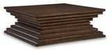 Oversized Warm Brown Oak Veneer Coffee Table with Casters — product image 2