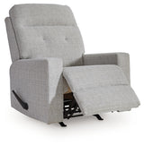 Skillins Stone Performance Fabric Recliner in reclined position