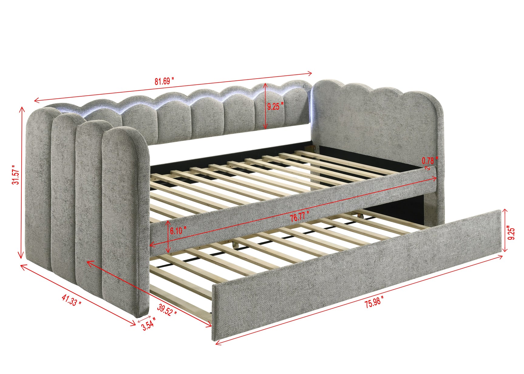 Decor detail on Melody Light Gray LED Upholstered Daybed
