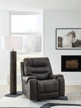 Femley Smoke Faux Leather Recliner reclined side view