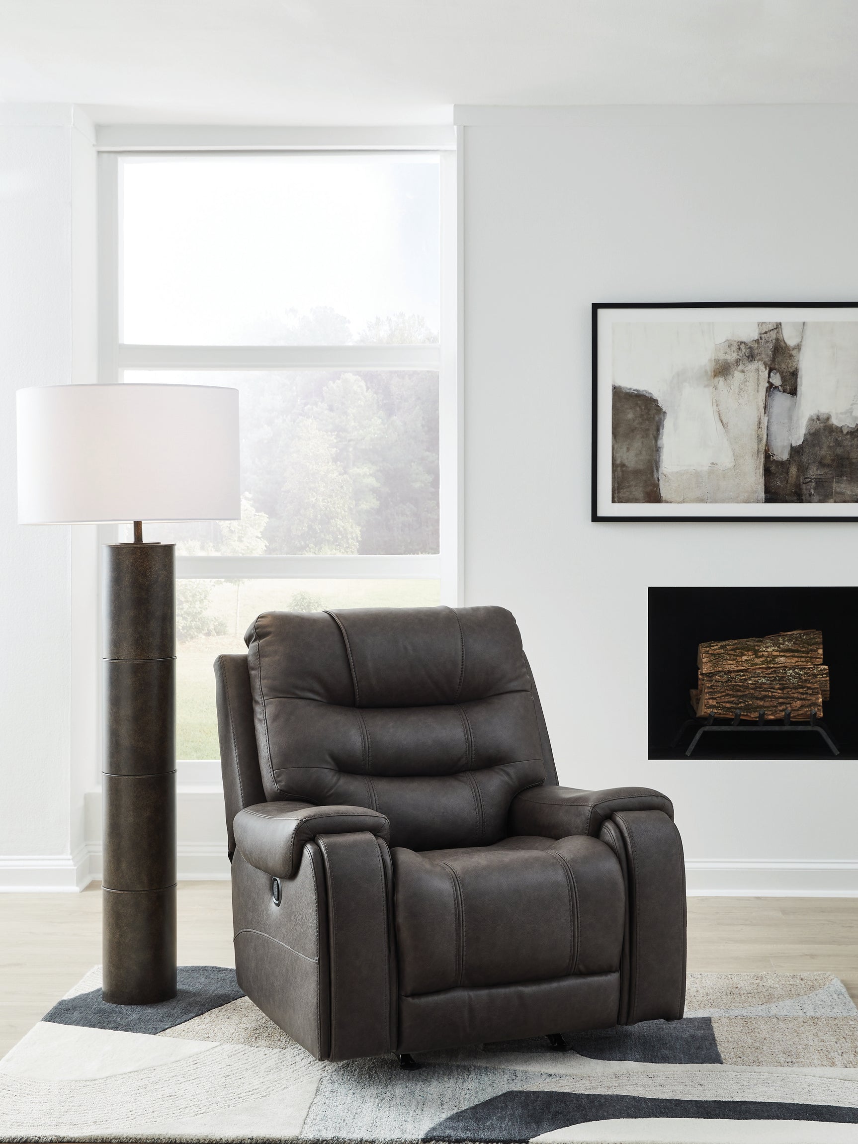 Femley Smoke Faux Leather Recliner reclined side view