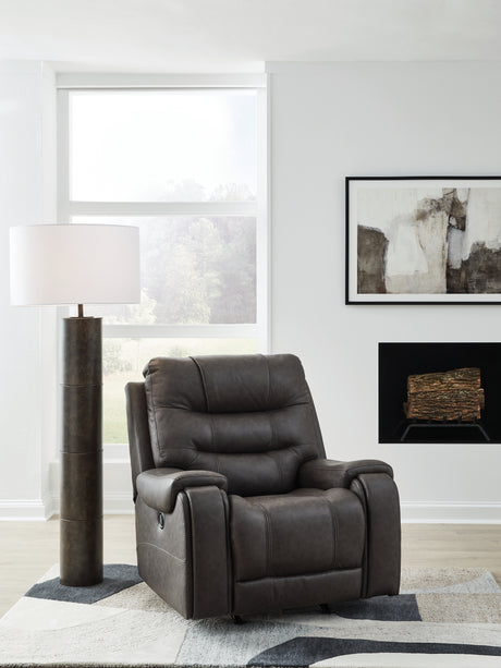 Femley Smoke Faux Leather Recliner reclined side view
