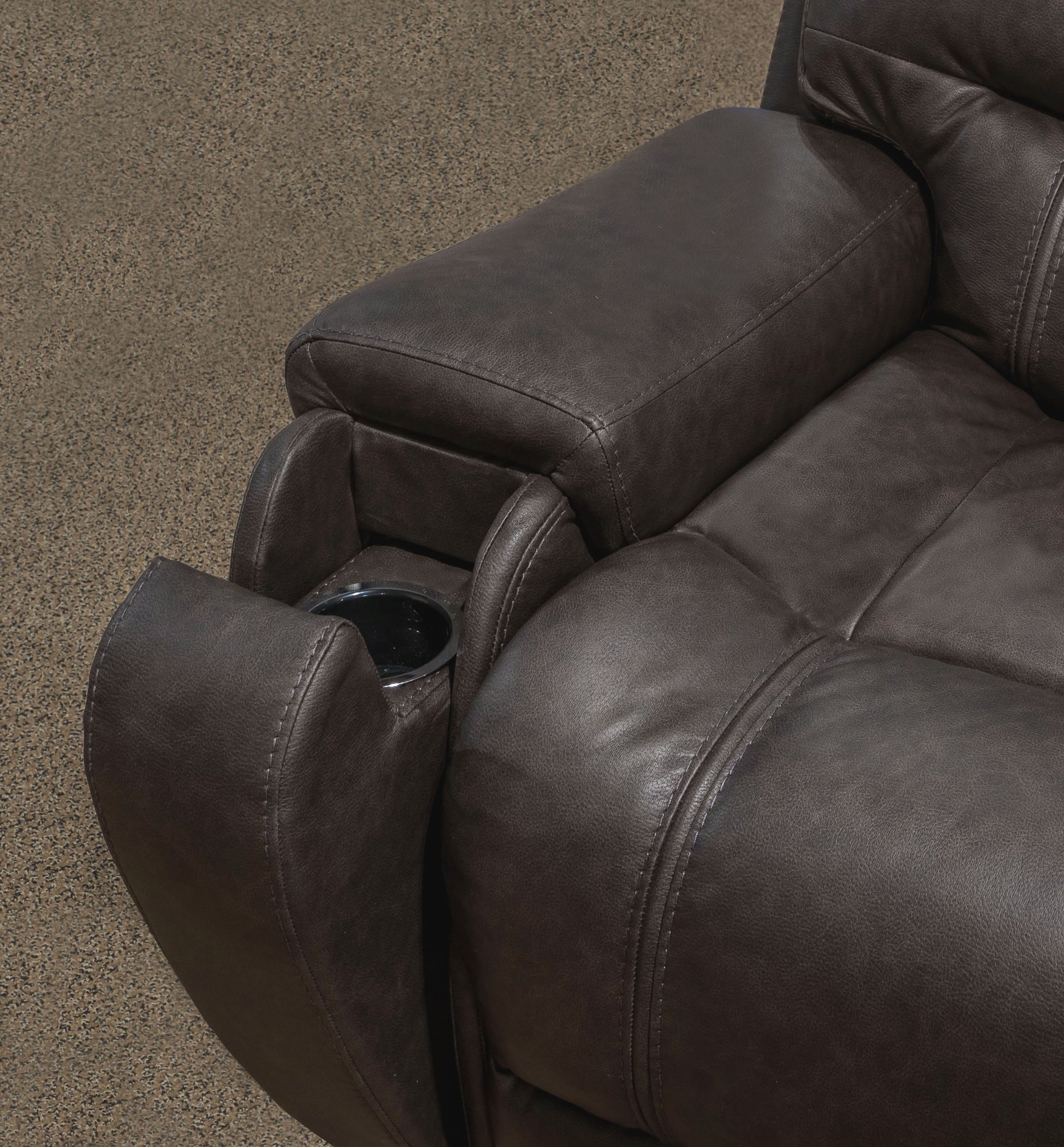 Femley Smoke Faux Leather Recliner side cupholder open