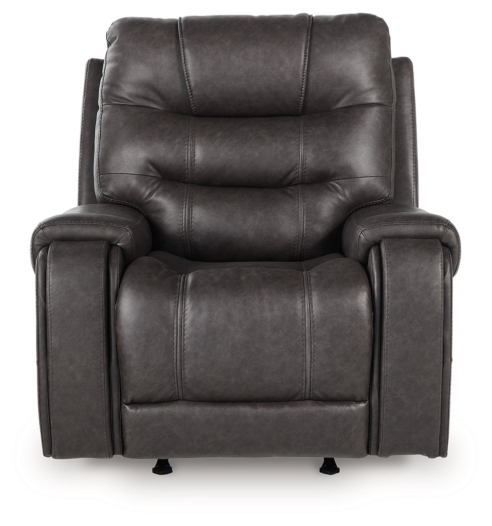 Femley Smoke Faux Leather Recliner head-on view
