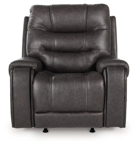 Femley Smoke Faux Leather Recliner head-on view
