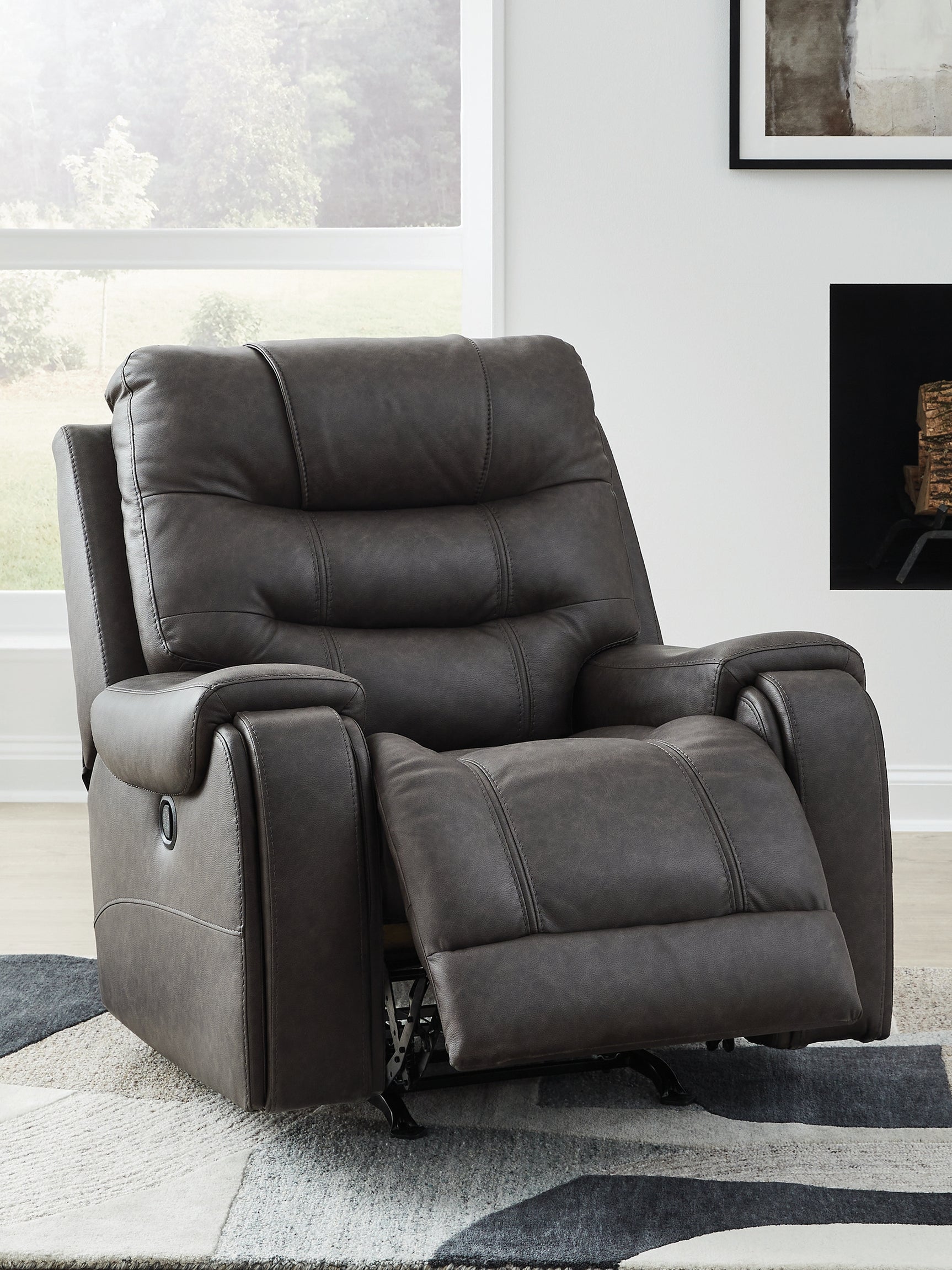 Femley Smoke Faux Leather Recliner alternate open view