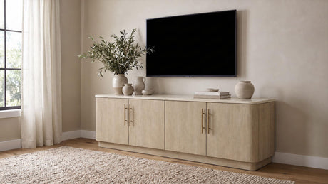 Lucaire 4-Door TV Stand for TVs up to 77 Inches Honed Cream and Sandstone — product image 2