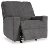 Rannis Pewter Chenille Recliner fully reclining view