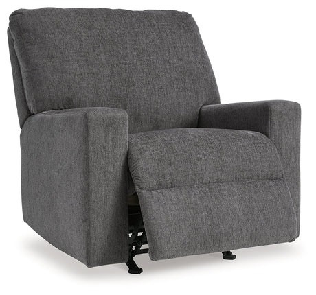 Rannis Pewter Chenille Recliner fully reclining view